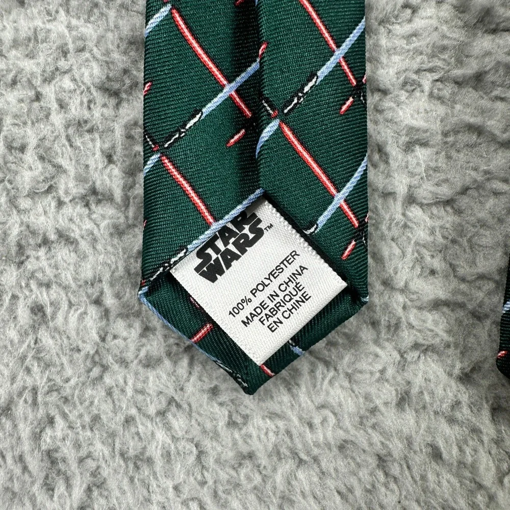 Star Wars Lightsaber‎ Necktie Mens OS Green Red Blue Geometric Grid Jedi Sith